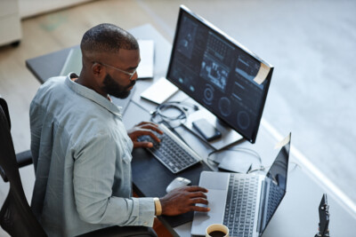 Cybersecurity expert analyzing data