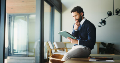 Real estate agent reviewing data