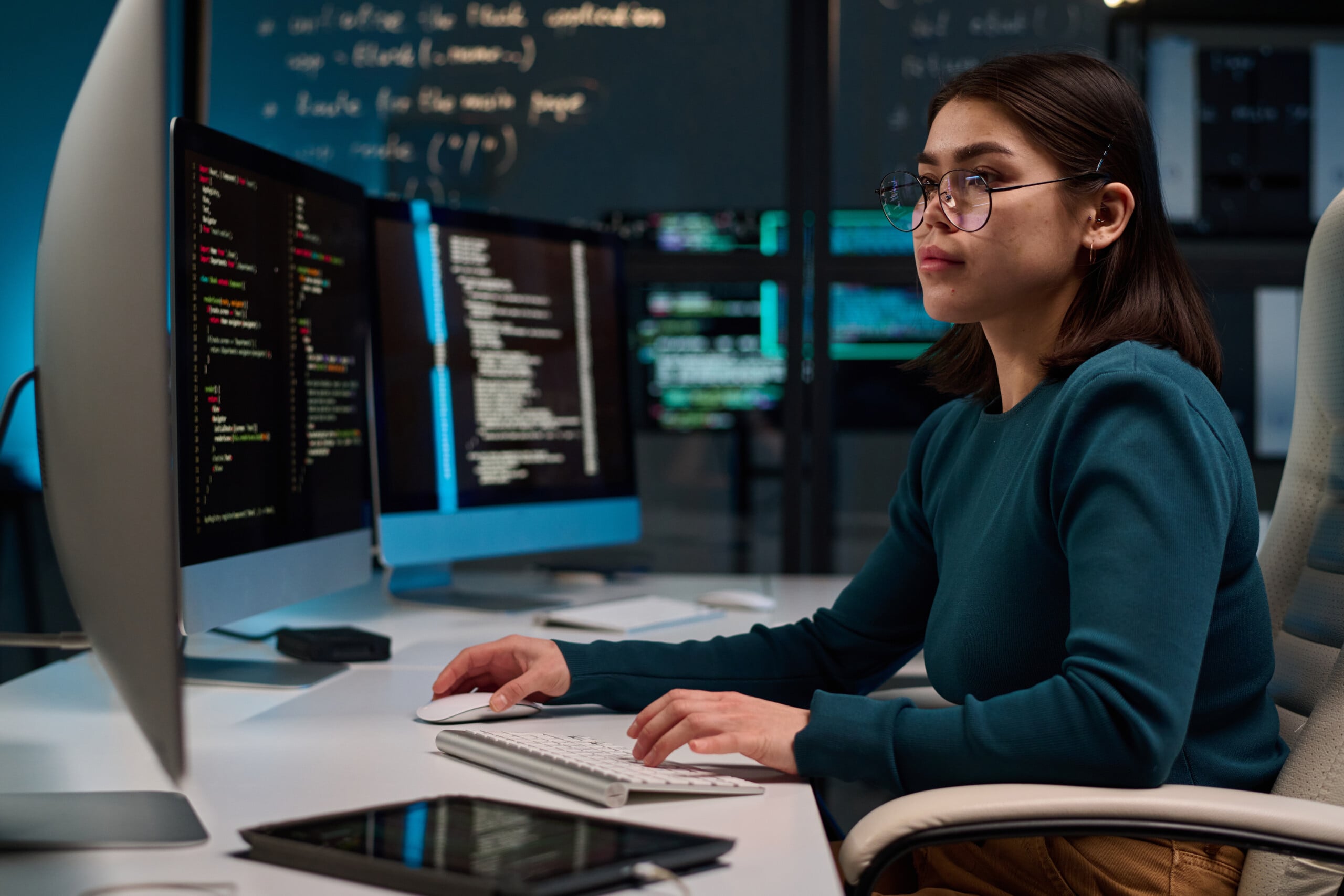 Girl Working in IT and Writing Code