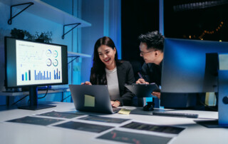 Business professionals collaborating on market analysis
