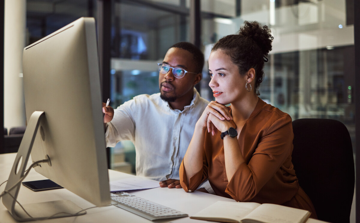 Employees working on computer