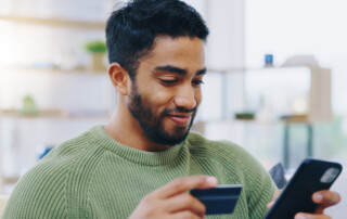 Person using smartphone and easy payment with click banking