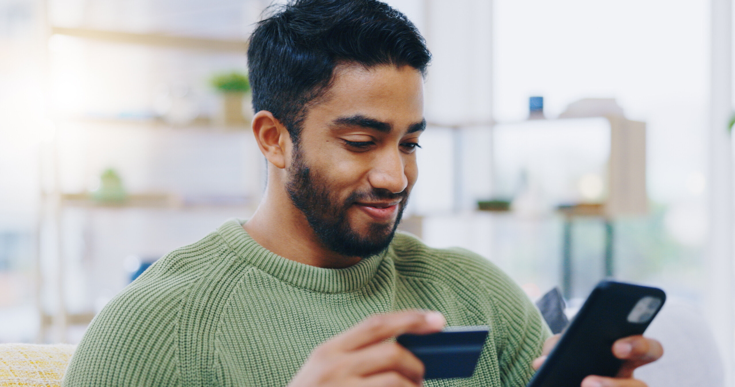 Person using smartphone and easy payment with click banking