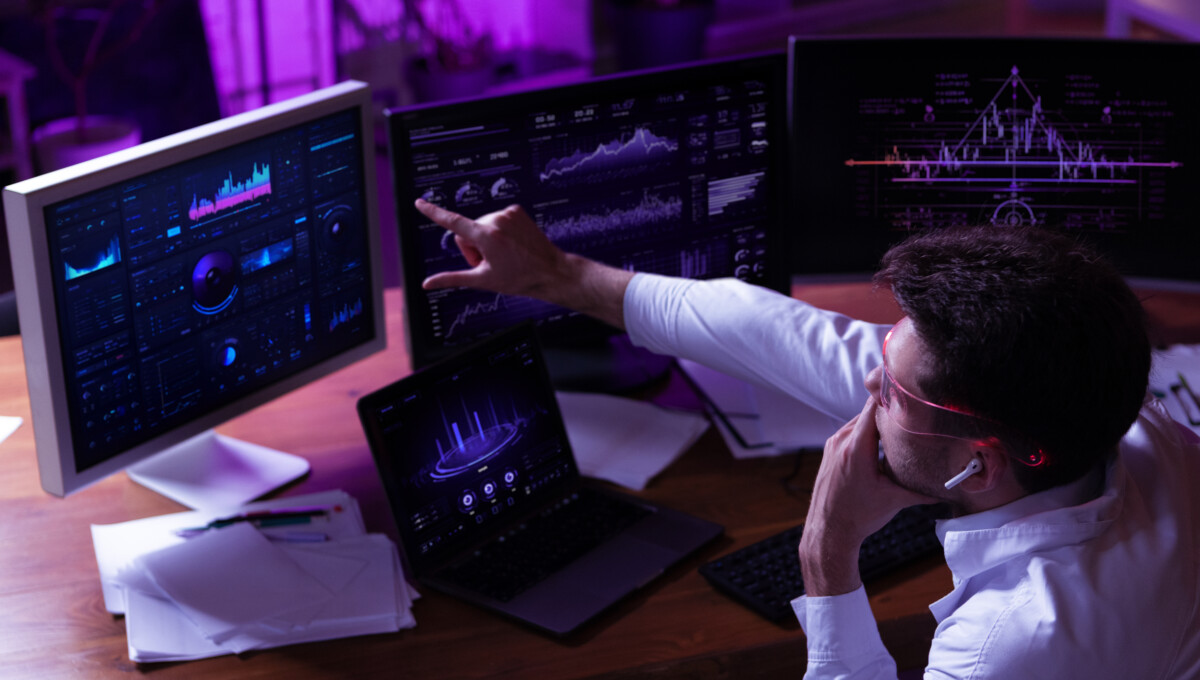 Business professional analyzing dashboards