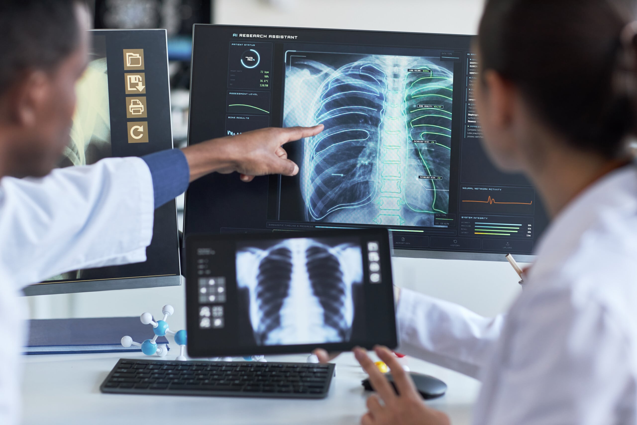 Doctors Reviewing Ai Assisted Chest Scan for Diagnostic Analysis